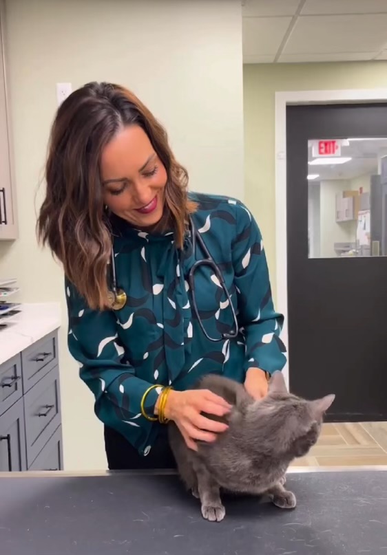 Dr. Pope with a cat in her practice